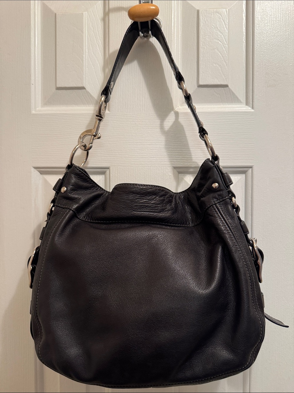 Coach Zoe Black Leather Shoulder Hobo Bag